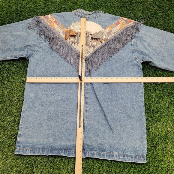 Vintage Native-American Denim Jacket Womens L/XL 23x29 Baggy - Picture 6 of 15